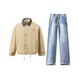 Хаки топ + синие штаны