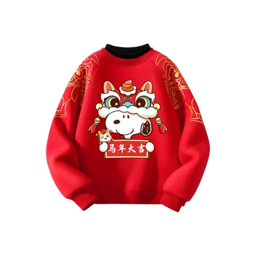 SNOOPY [Детский Новогодний С флисовой подкладкой Новогодний'S Visit Outfit] Красный Nubi Banner Лошадь_5 Пре-школьные Свитшоты