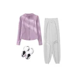 Фиолетовое пальто, двухкомпонентный комплект (белые штаны)