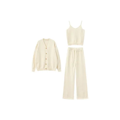 INCO VIBE Бежевый Абрикос Трехкомпонентный Комплект Топ на бретелях + Пальто + Брюки Женские Повседневные Костюмы