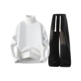 Белый топ + черные штаны с флисовой подкладкой