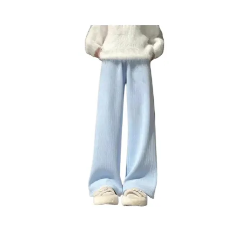 ZHULINGJI Светло-синие утолщенные и с флисовой подкладкой брюки женские повседневные