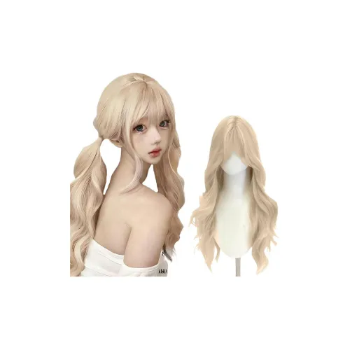 BEIQING Low Lolita Ровная чёлка Длинные волнистые Большая волна Женская парик Белый золотой Два хвостика Твист