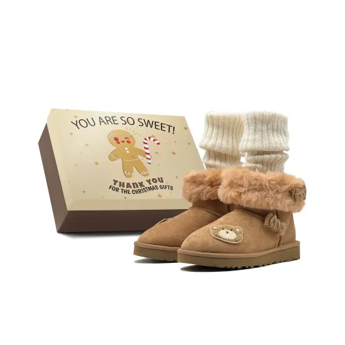 UGG CLASSIC MINI Теплая зима Комплект Мокко Медведь Термостойкие Короткие Снежные Ботинки Женские Каштановый