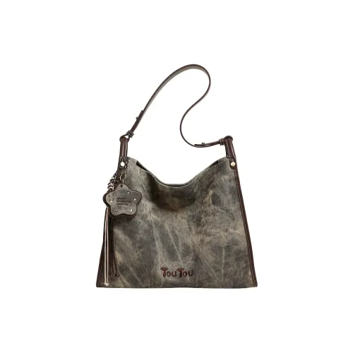 TOUTOU Сумка через плечо из синтетической кожи стандартная женская серо-зеленая с горошком