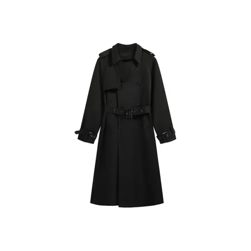 DOSOHEB Черный с ремнем женский тренч