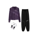 Темно-фиолетовое пальто, двухкомпонентный комплект (черные штаны)