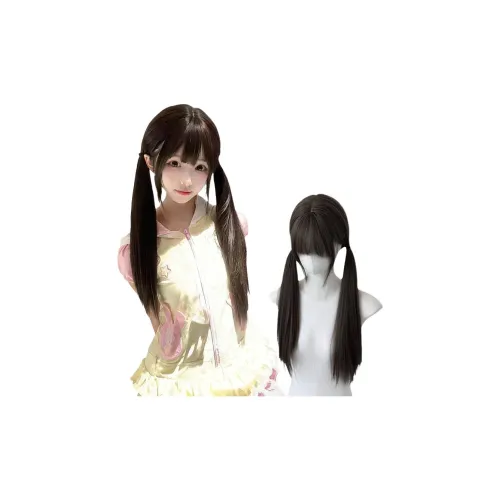 BEIQING YOUNG Девушка Свежий образ Равная чёлка Длинные прямые волосы Женская парик Два хвоста Ежедневный Естественный