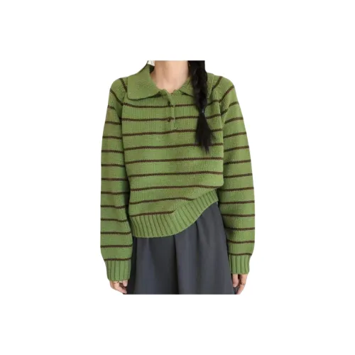 ZEKIKO STUDIO Зеленый Полосатый Свитер Женский Трикотаж