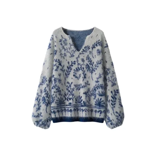 OGQG Бело-голубая керамика Женские кашемировые свитеры