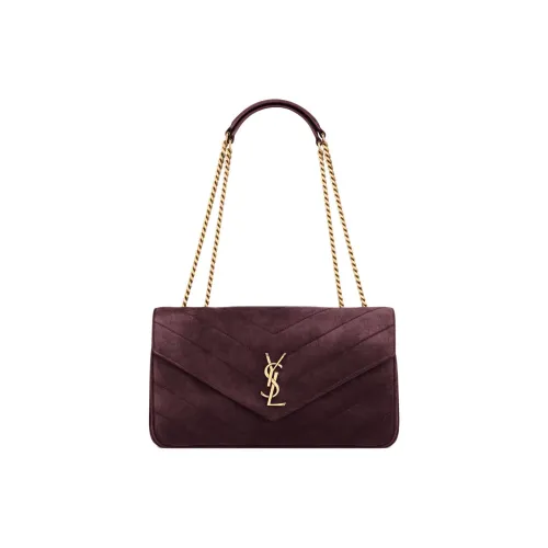 SAINT LAURENT LOULOU Телячья кожа Сумка через плечо Средняя Женская Дымчатый Бордовый