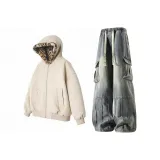 Абрикосовый топ + синие штаны