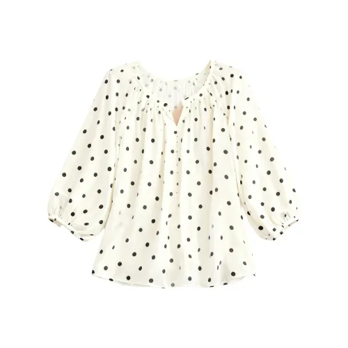 SLLSKY Абрикос с Черным в горошек Женская Рубашка