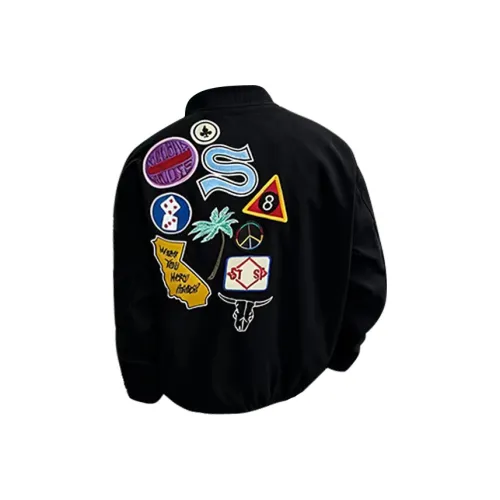 OPMY Черный Байкер Вышивка Унисекс Бейсбольные Джерси