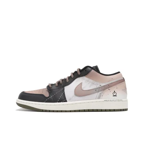 Jordan Air Jordan 1 Устойчивые к истиранию Низкие Топы Винтажные Баскетбольные Кроссовки Унисекс Темно-розовые