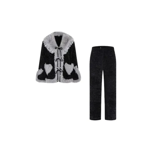 MIIOW Black Heart Карман Два Предмета Комплект Пижам Женские Наборы