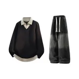 Чёрный + Чёрный Джинсы с Флисовой Подкладкой