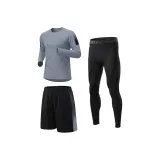 Трехкомпонентный комплект (Серая рубашка с длинным рукавом + Черные шорты + Черные штаны)