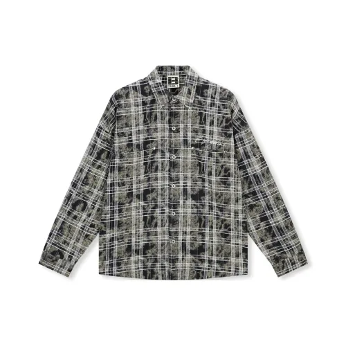 Бейсик Безшовный крой Черный Белый Клетка Унисекс Рубашки