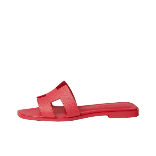 HERMES Oran Шлепанцы Женские Гранат Красный