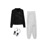 Черное пальто, двухкомпонентный комплект (белые штаны)