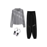 Серое пальто, двухкомпонентный комплект (черные штаны)