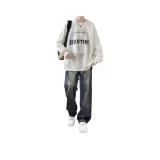 [Двухкомпонентный комплект] Белый свитшот + винтажные синие джинсы