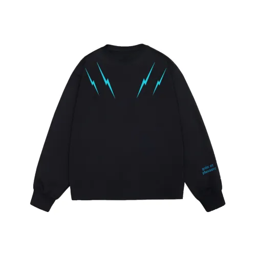 PAIN OR PLEASURE Длинный рукав Свитшот T-Рубашка Весна-осень Имитация Вышивка Английский язык Напечатанный узор