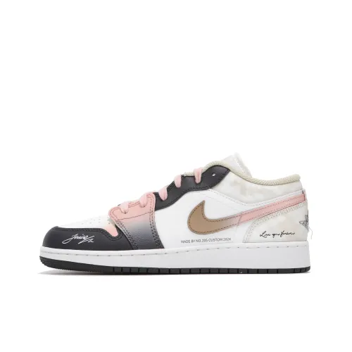 Jordan Air Jordan 1 Устойчивый к истиранию Низкий Топ Винтажные Баскетбольные Кроссовки Мужские Черный Розовый