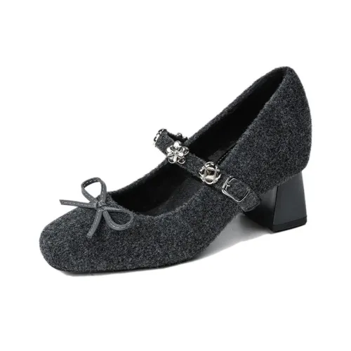 Zubumei Грубый каблук высокий каблук 8 см женский серый