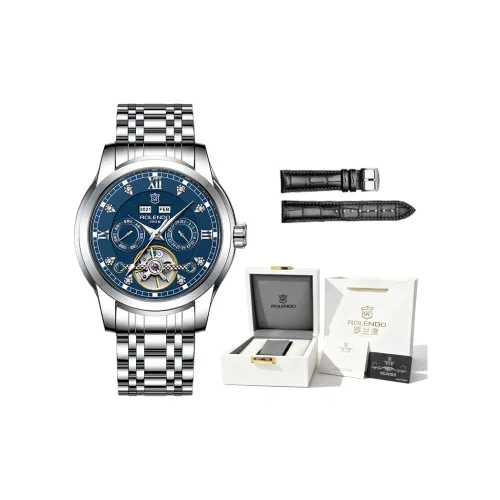 ROLENDO R Автоматический Механический Механизм Нержавеющая Сталь Ремешок Часы Мужские Часы Синий Циферблат