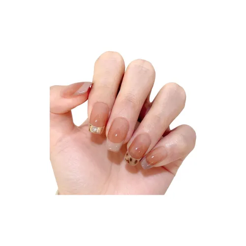 T Z Золотой Комбинированный Леопардовый принт Французский стиль False Nail Короткий Коричневый Смужка Однотонный