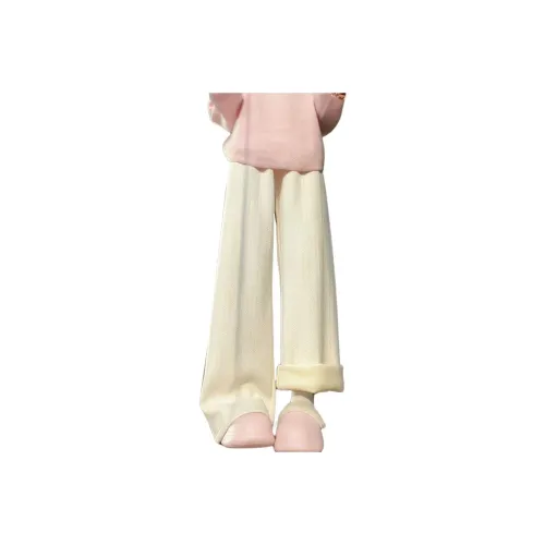 ZHULINGJI Экрю Утолщенные и с флисовой подкладкой брюки женские повседневные