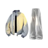 Серый хлопковый пуховик + серый льняной флисовый флисовая подкладка спортивные брюки