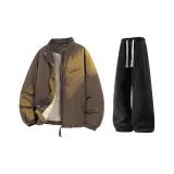 Кофейный пуховик + черные джинсы с флисовой подкладкой