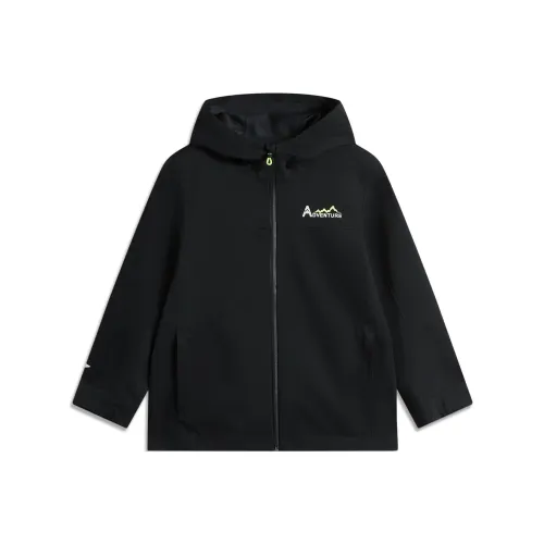 LINING YOUNG Куртка Тренчкот На открытом воздухе Осенний Буква Молния С капюшоном Топ 1 Размер Черный Подростки