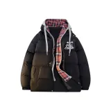 Чёрный с серым в клетку, с капюшоном