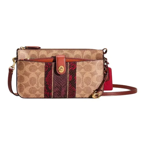 COACH NOA POP Up Покрытый холст Телячья кожа Сумка через плечо Маленькая Женская Латунь Коричневый Ржаво-красный