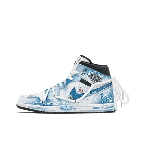 Jordan Air Jordan 1 STEP On The Clouds MID Топ Детские Баскетбольные кроссовки Синий Unisex