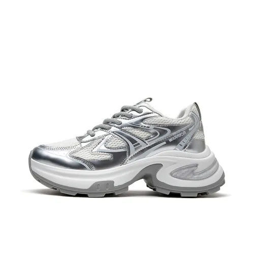 Warrior Легкий Дышащий и Противоскользящий Низкий Топ Кроссовки с Толстой Подошвой Женские Серебряные Серые