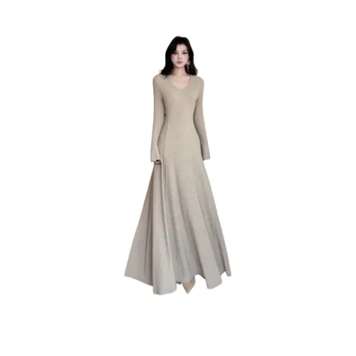 YICHAI Платье Женское Длинное с Длинными Рукавами