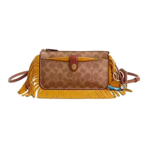 COACH NOA POP Up Корова Кожа Холст Сумка через плечо Маленькая Женская Латунь Коричневый Ржавый