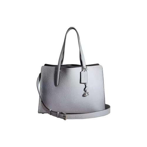 COACH Carter Полированная Галька Кожа Сумка Большая Женская Серебряная Синяя