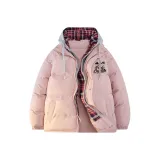 Розовый с серым в клетку, с капюшоном