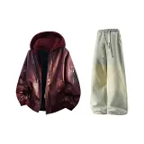 Бордовый + Желтый Грязь Джинсы с Флисовой Подкладкой