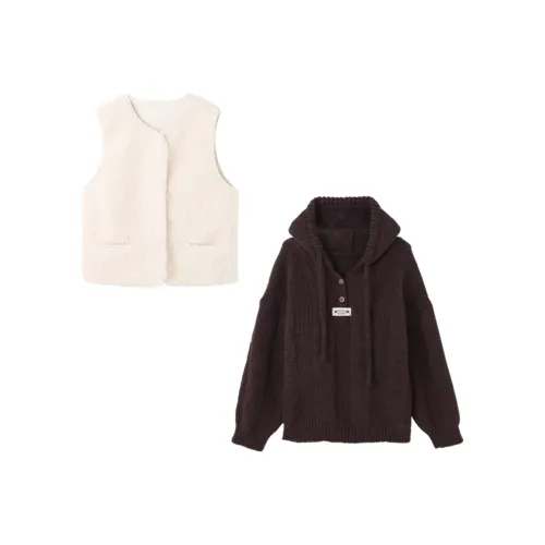 INCO VIBE Жилет из овечьей шерсти + Кофейный свитер с капюшоном Женские жилеты
