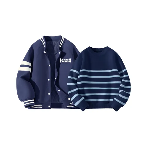 FAIRWHALE [Утолщенный и с флисовой подкладкой] Двойной Imprint Этикетка K Темно-синий + Однотонный Темно-синий KIDS Повседневная Спортивная Одежда