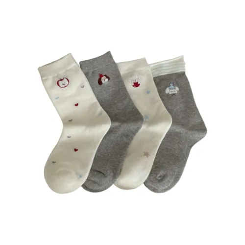 NATTY Apple Dog 4 Pack Women's Mid Calf Socks NATTY Яблоко Собака 4 Пачка Женские Носки до икры MID