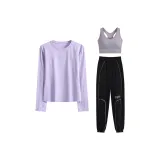 Фиолетовый длинный рукав топ, трехпредметный комплект (черные штаны)