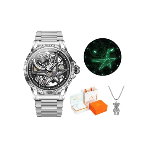 GELATU Механический механизм ремешок из нержавеющей стали черный циферблат мужские часы